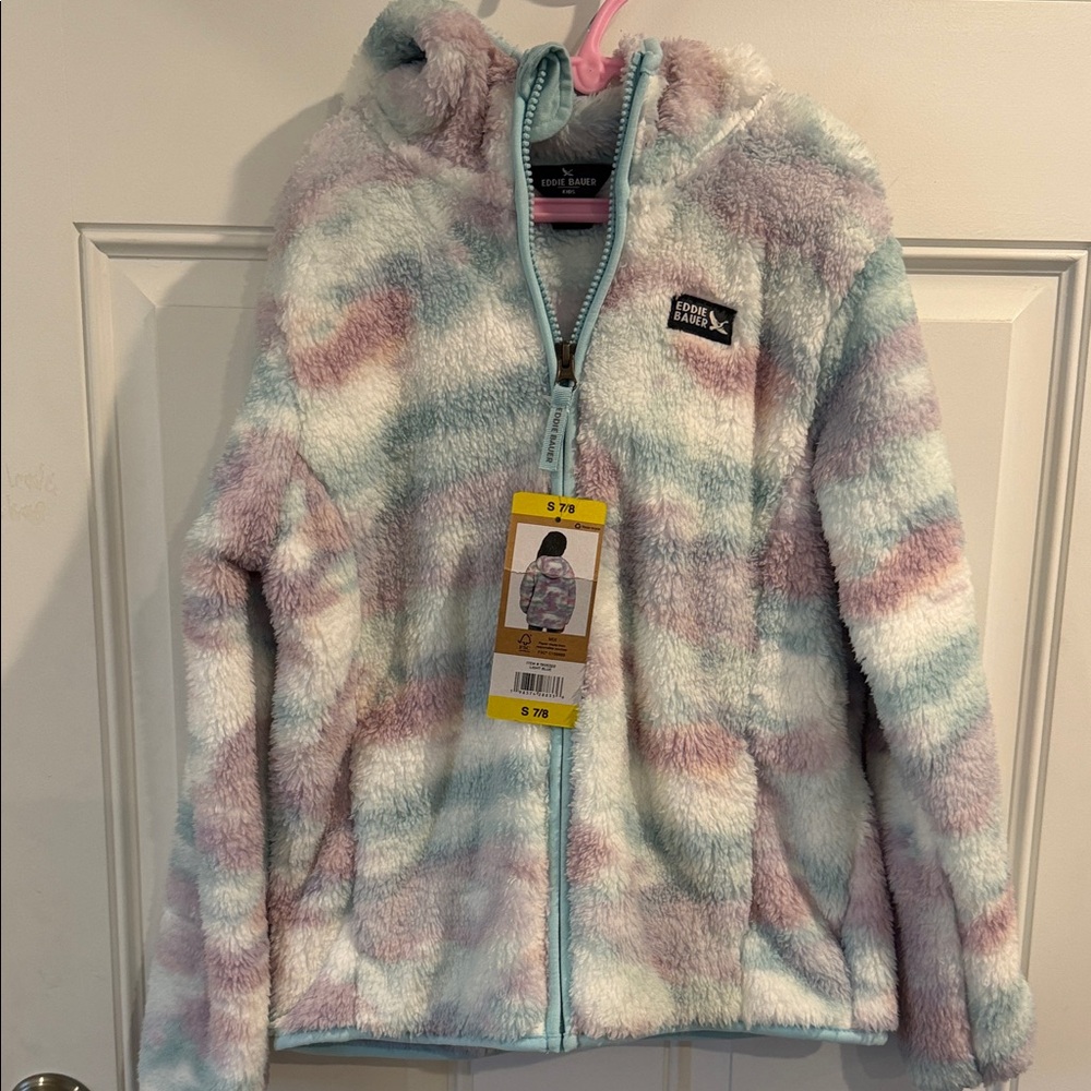 Eddie Bauer Pastel Tie-Dye Fuzzy Zip Hoodie in Mint, Lavender, Pink